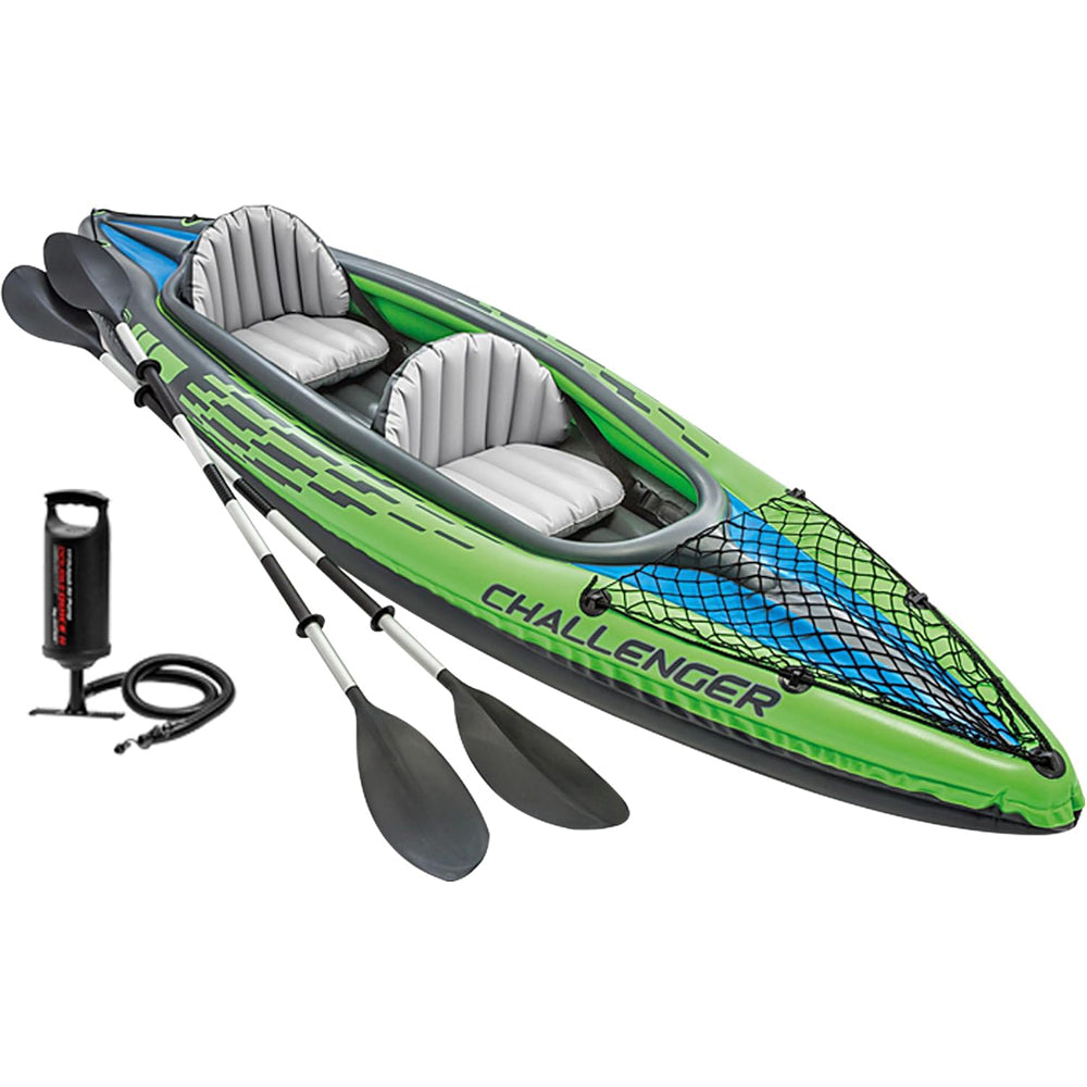 NTEX Challenger Inflatable Kayak Series: Includes Deluxe 86in Kayak Paddles and High-Output Pump – SuperStrong PVC – Adjustable Seat with Backrest – Removable Skeg – Cargo Storage Net