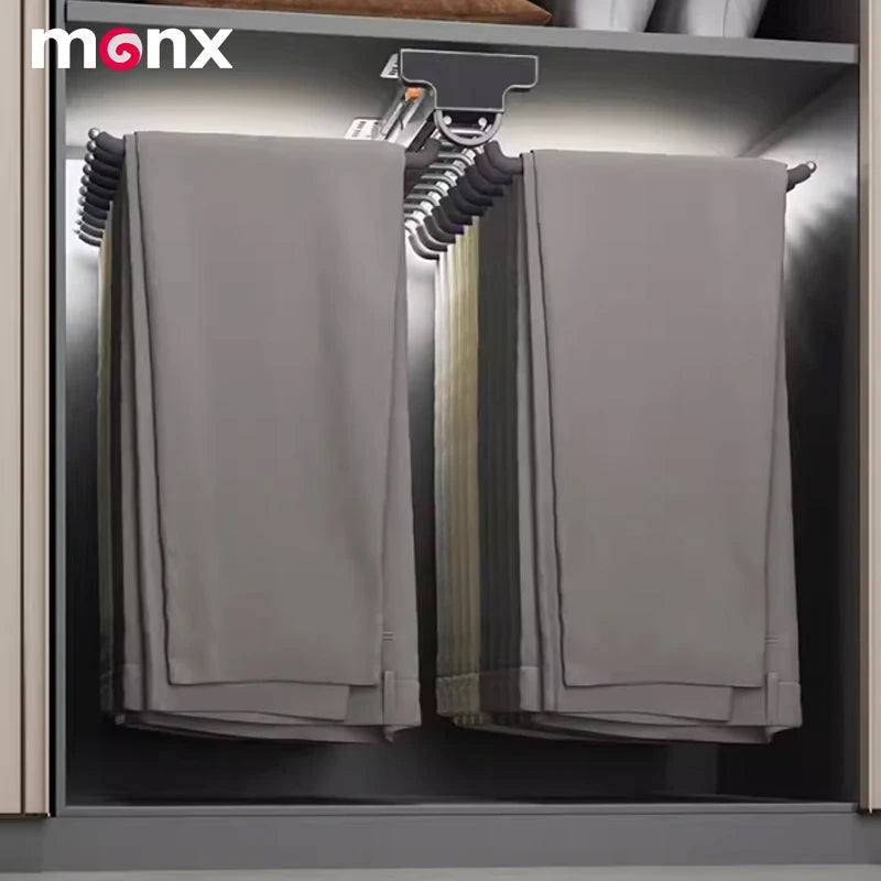 MONX Top Mounted Double Row Pull Out Pants Rack Gray Aluminum Alloy