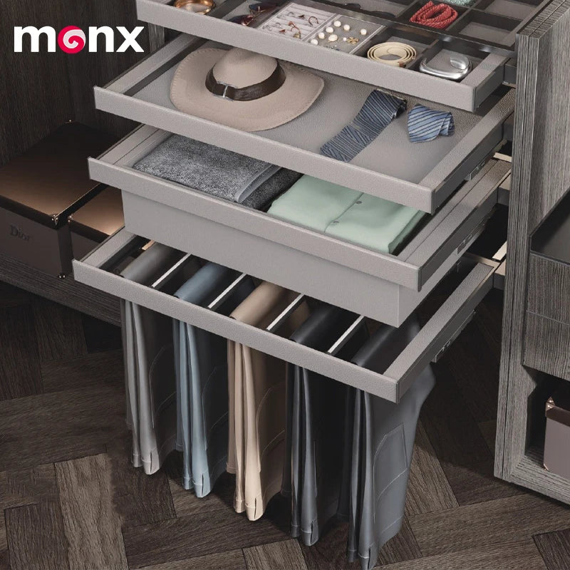 MONX Soft Closing Pull Out Trouser Rack Aluminum Alloy Side Mounting