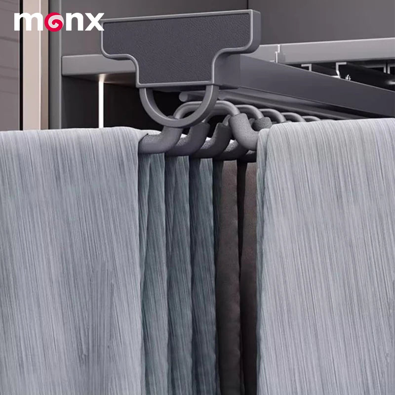 MONX Top Mounted Double Row Pull Out Pants Rack Gray Aluminum Alloy