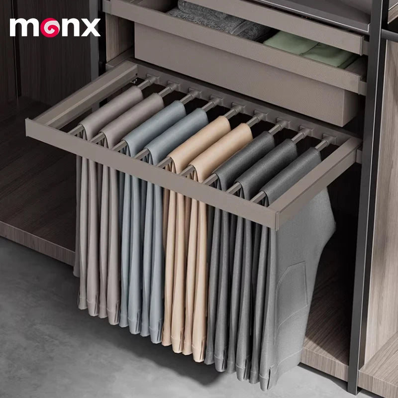 MONX Soft Closing Pull Out Trouser Rack Aluminum Alloy Side Mounting