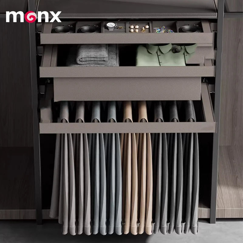 MONX Soft Closing Pull Out Trouser Rack Aluminum Alloy Side Mounting