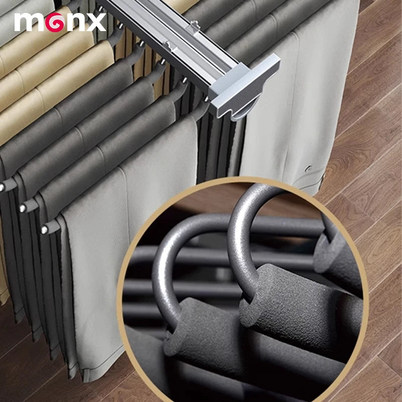 MONX Top Mounted Double Row Pull Out Pants Rack Gray Aluminum Alloy