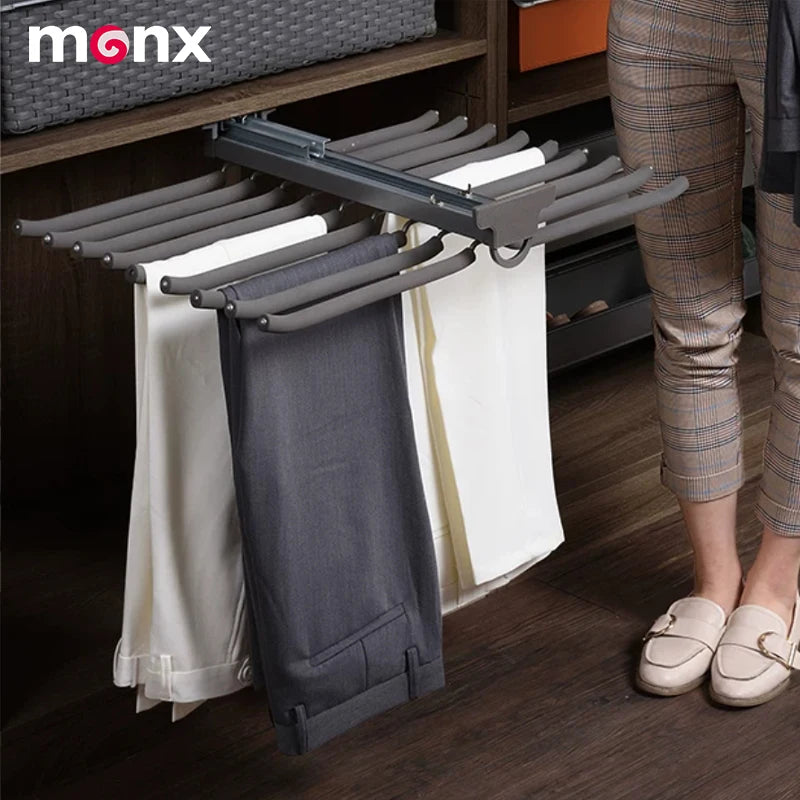 MONX Top Mounted Double Row Pull Out Pants Rack Gray Aluminum Alloy